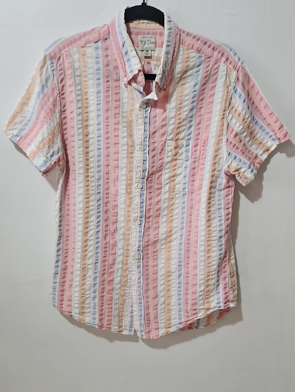 J. Crew Mens Slim Pastel Stripes Seersucker Organic Cotton Short Sleeve M - Picture 3 of 12